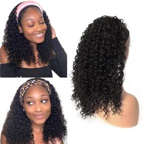 img 3 attached to 🏾 Glueless Deep Water Wave Headband Wig for Black Women - None Lace Front Synthetic Curly Hair Wigs with Attached Headband - 20inch 150% Density in Black