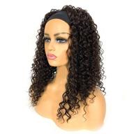 🏾 glueless deep water wave headband wig for black women - none lace front synthetic curly hair wigs with attached headband - 20inch 150% density in black logo