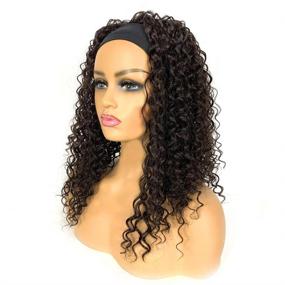 img 4 attached to 🏾 Glueless Deep Water Wave Headband Wig for Black Women - None Lace Front Synthetic Curly Hair Wigs with Attached Headband - 20inch 150% Density in Black