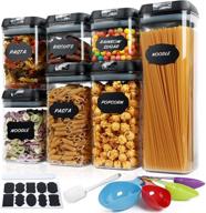 🥘 bpa free easy lock lid food storage containers set of 7 - clear plastic pantry organization and kitchen storage, includes labels/chalk marker/spoons/brush - black логотип