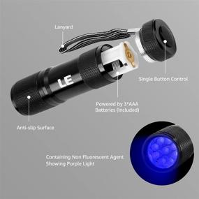 img 1 attached to 🔦 LE Black Light Flashlight - Small UV Lights 395nm - Portable Ultraviolet Light Detector for Invisible Ink Pens, Dog and Cat Pet Urine Stain - Includes AAA Batteries