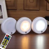 🔦 3-pack battery operated led night lights with remote control - push light, puck lights, tap light - dimmable wireless touch lamp with timer, ideal for cabinet, closet, stair, bathroom логотип