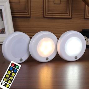 img 4 attached to 🔦 3-Pack Battery Operated LED Night Lights with Remote Control - Push Light, Puck Lights, Tap Light - Dimmable Wireless Touch Lamp with Timer, Ideal for Cabinet, Closet, Stair, Bathroom