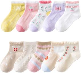 img 4 attached to 👗 Cute and Comfortable Toddler Girls' Cotton Dress Socks with Ankle Cuff, Ruffles, and Lace -10 Pack (1-9 Years)