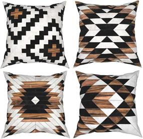 img 4 attached to 🌵 NIANWU Urban Tribal Pattern Aztec Concrete and Wood Accent Pillowcase Decorative Throw Pillow Case Cushion Covers Set of 4 for Home and Car Decor, 18 x 18 Inch