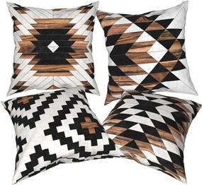 img 3 attached to 🌵 NIANWU Urban Tribal Pattern Aztec Concrete and Wood Accent Pillowcase Decorative Throw Pillow Case Cushion Covers Set of 4 for Home and Car Decor, 18 x 18 Inch