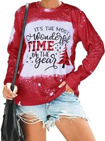 img 4 attached to Women's Buffalo Plaid Christmas Sweater with Color Block Xmas Tree, Snowflake Print - Long Sleeve Top T-Shirt for Merry Christmas