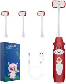 img 4 attached to 😁 Ultimate Kids Electric Toothbrush - Sonic Toddler Toothbrush with Timer and Triple Bristles - Silicone, 3 Brush Heads Included (U31)