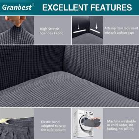 img 2 attached to 🛋️ Granbest High Stretch Couch Cover: Stylish Sofa Protector for 3 Cushion Couch, Gray (Large) - Ideal for Dogs and Pets