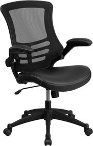 img 3 attached to Black Mesh and LeatherSoft Mid-Back Swivel Desk Chair with Wheels for Home Office and Desk by Flash Furniture