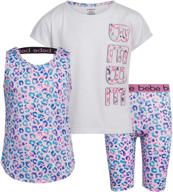 🚴 bebe girls' active 3 piece shorts set - t-shirt, tank top, and bike shorts: stylish and practical outfit for active girls logo