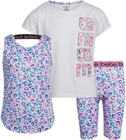 img 4 attached to 🚴 bebe Girls' Active 3 Piece Shorts Set - T-Shirt, Tank Top, and Bike Shorts: Stylish and Practical Outfit for Active Girls