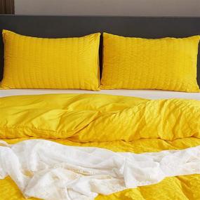 img 3 attached to 🛏️ Queen Size Yellow Seersucker Duvet Cover Set, 100% Soft Washed Microfiber 3-Piece Bedding Set, Textured Comforter Cover with Zipper Closure & Corner Ties, 90x90 inches