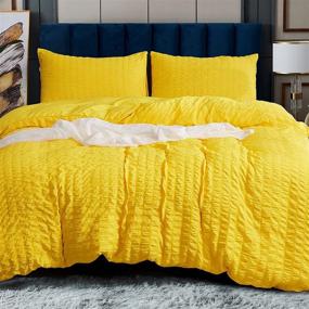 img 4 attached to 🛏️ Queen Size Yellow Seersucker Duvet Cover Set, 100% Soft Washed Microfiber 3-Piece Bedding Set, Textured Comforter Cover with Zipper Closure & Corner Ties, 90x90 inches