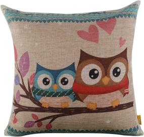 img 4 attached to 🦉 Vibrant Forest Owl Design: LINKWELL 18" x 18" Burlap Pillowcase for Kid Room Decoration