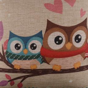 img 3 attached to 🦉 Vibrant Forest Owl Design: LINKWELL 18" x 18" Burlap Pillowcase for Kid Room Decoration