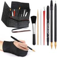 🎨 9 piece scratch painting art tools set: glove, bag, coloring pens, stylus, scraper, repair pen & more - perfect for adults & kids! logo