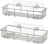 🚿 smartake 2-pack shower caddy: rustproof bathroom shelf organizer with hooks for hanging razor sponge brush - sus304 stainless steel wall rack for dorm, toilet, bath, and kitchen - silver logo