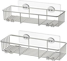 img 4 attached to 🚿 Smartake 2-Pack Shower Caddy: Rustproof Bathroom Shelf Organizer with Hooks for Hanging Razor Sponge Brush - SUS304 Stainless Steel Wall Rack for Dorm, Toilet, Bath, and Kitchen - Silver