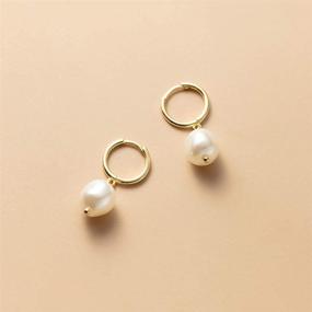 img 2 attached to 👂 Cartilage Hoops 10mm Baroque Pearl Dangle Earrings for Women Girls - Sterling Silver 925, Small Round Huggie Cuffs, Dainty Dangling Charms - Wedding Earring Jewelry Gifts for Sensitive Ears