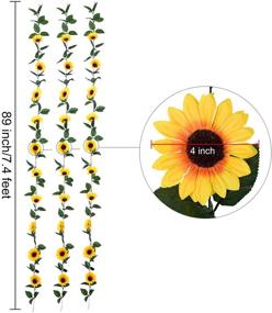 img 2 attached to Яркая гирлянда подсолнухов для ошеломляющего свадебного стола и декора дома – DearHouse 3 штуки искусственной шелковой подсолнуховой лозы с пышными зелеными листьями