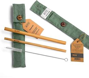 img 1 attached to Bamboo Step Signature Line: Luxury Bamboo Straw Travel Kit in Khaki Green with 2 Reusable Straws and Cleaning Brush