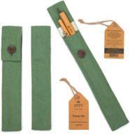 bamboo step signature line: luxury bamboo straw travel kit in khaki green with 2 reusable straws and cleaning brush logo