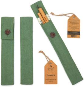 img 3 attached to Bamboo Step Signature Line: Luxury Bamboo Straw Travel Kit in Khaki Green with 2 Reusable Straws and Cleaning Brush