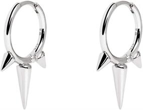 img 3 attached to 🔱 Spike Sterling Silver Hoop Earrings for Women, Girls, and Men: Hypoallergenic, Minimalist, and Personalized Punk Jewelry