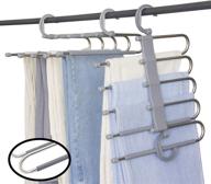 👖 hong feng multi-functional pants hangers: 5-layer non-slip space-saving organizer for pants, jeans, trousers, skirts, scarf - grey (2 pcs) логотип