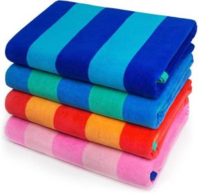 img 4 attached to 🏖️ Softerry - Extra Soft 100% Cotton Beach Towel Set (Royal-Tur-Red-Pink, 4 Pack) - 30 x 60 inch, Cabana Stripe Design, Ideal for Hotel, Pool, Resort, and Beach Use - Highly Absorbent, Terry Cloth for Unparalleled Comfort