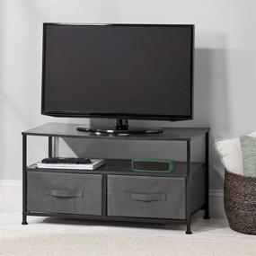 img 3 attached to mDesign Fabric Storage TV Stand Organizer Unit - Stylish and Sturdy Entertainment Unit with Wood Top, 2 Pull-Out Fabric Bins - Ideal for Bedroom, Living Room, Playroom - Charcoal Gray/Black