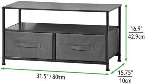 img 1 attached to mDesign Fabric Storage TV Stand Organizer Unit - Stylish and Sturdy Entertainment Unit with Wood Top, 2 Pull-Out Fabric Bins - Ideal for Bedroom, Living Room, Playroom - Charcoal Gray/Black