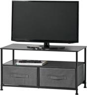 mdesign fabric storage tv stand organizer unit - stylish and sturdy entertainment unit with wood top, 2 pull-out fabric bins - ideal for bedroom, living room, playroom - charcoal gray/black logo