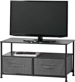 img 4 attached to mDesign Fabric Storage TV Stand Organizer Unit - Stylish and Sturdy Entertainment Unit with Wood Top, 2 Pull-Out Fabric Bins - Ideal for Bedroom, Living Room, Playroom - Charcoal Gray/Black