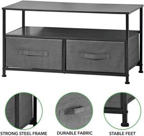 img 2 attached to mDesign Fabric Storage TV Stand Organizer Unit - Stylish and Sturdy Entertainment Unit with Wood Top, 2 Pull-Out Fabric Bins - Ideal for Bedroom, Living Room, Playroom - Charcoal Gray/Black