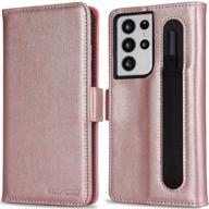 📱 kezihome galaxy s21 ultra case with s pen holder, wallet case for samsung s21 ultra, rfid blocking pu leather kickstand card slot flip magnetic phone cover for galaxy s21 ultra 5g 6.8" (rose gold) logo