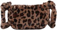 leopard shoulder fluffy clutch handbag logo