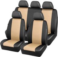 🚗 pic auto 9-piece car seat covers set - universal fit for auto, truck, van, suv - pu leather, airbag compatible (tan) logo