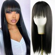 👩 nuyoah long straight black wig for women - daily party, heat resistant synthetic wig with bangs - 18 inches logo