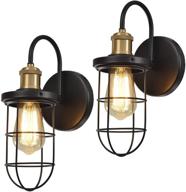 🏡 hamilyeah farmhouse wall sconces: industrial hardwired lighting fixture with cage shade - set of 2, gooseneck black and gold wall light for bathroom, bedroom, living room - ul listed логотип