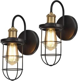 img 4 attached to 🏡 Hamilyeah Farmhouse Wall Sconces: Industrial Hardwired Lighting Fixture with Cage Shade - Set of 2, Gooseneck Black and Gold Wall Light for Bathroom, Bedroom, Living Room - UL Listed