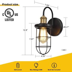 img 2 attached to 🏡 Hamilyeah Farmhouse Wall Sconces: Industrial Hardwired Lighting Fixture with Cage Shade - Set of 2, Gooseneck Black and Gold Wall Light for Bathroom, Bedroom, Living Room - UL Listed