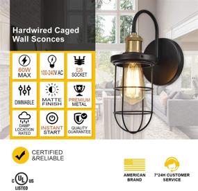 img 3 attached to 🏡 Hamilyeah Farmhouse Wall Sconces: Industrial Hardwired Lighting Fixture with Cage Shade - Set of 2, Gooseneck Black and Gold Wall Light for Bathroom, Bedroom, Living Room - UL Listed