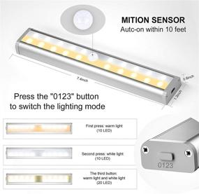 img 3 attached to 🔆 Enhance your Space with LED Under Cabinet Lighting - Motion Sensor, USB Rechargeable, 3 Color Modes - Ideal for Stairs, Hallways, and Kitchens - 3-Pack