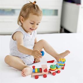 img 2 attached to 🚂 Engaging Wooden Train Toddler Toys with Shape Sorter and Stacking Features - Fun Little Toys - Educational Toys for 1-3 Year Old Boys and Girls