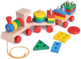 img 4 attached to 🚂 Engaging Wooden Train Toddler Toys with Shape Sorter and Stacking Features - Fun Little Toys - Educational Toys for 1-3 Year Old Boys and Girls