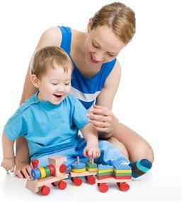 img 1 attached to 🚂 Engaging Wooden Train Toddler Toys with Shape Sorter and Stacking Features - Fun Little Toys - Educational Toys for 1-3 Year Old Boys and Girls
