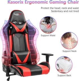 img 2 attached to 🎮 Kasorix Red Gaming Chair-8562RED: Premium Leather High Back Executive Gamer Chair with Adjustable Armrest, Breathable Design