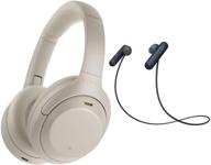 🎧 sony wh-1000xm4 wireless noise canceling over-ear headphones (silver) & wi-sp500 sports wireless earphones (black) bundle - 2 items logo